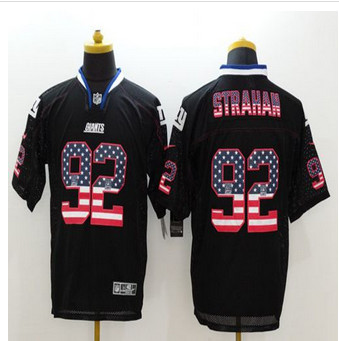 New New York Giants #92 Michael Strahan Black Men's Stitched NFL Elite USA Flag Fashion Jersey