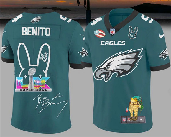 Men's Philadelphia Eagles Green Bad Bunny Super Bowl Football Jersey