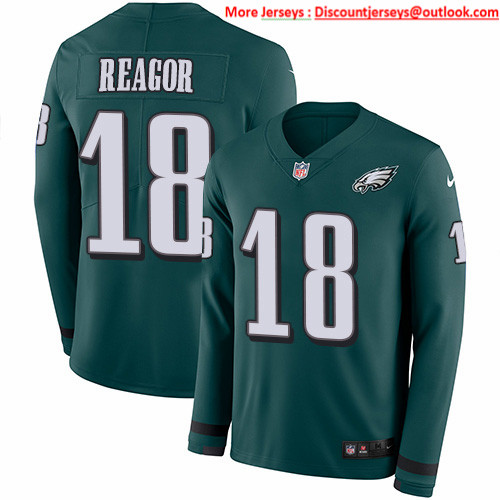 Nike Eagles #18 Jalen Reagor Green Team Color Men's Stitched NFL Limited Therma Long Sleeve Jersey
