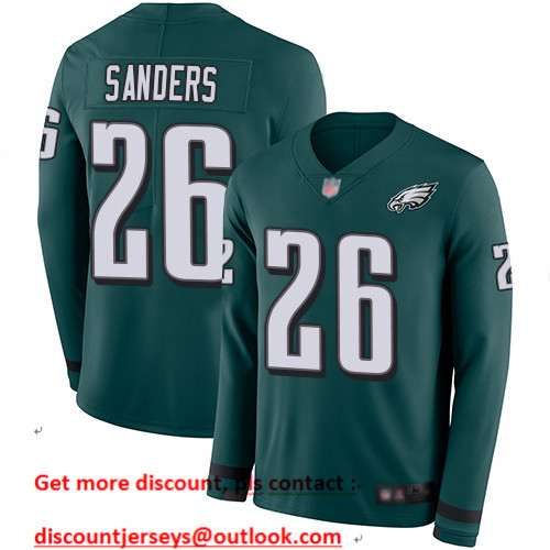 Eagles #26 Miles Sanders Midnight Green Team Color Men's Stitched Football Limited Therma Long Sleeve Jersey