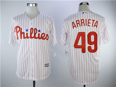 Phillies #49 Jake Arrieta White(Red Strip) Cool base Authentic Collection Stitched MLB Jersey
