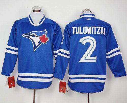 Blue Jays #2 Troy Tulowitzki Blue Long Sleeve Stitched MLB