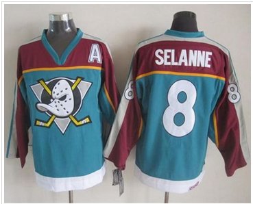Anaheim Ducks #8 Teemu Selanne Red&Turquoise CCM Throwback Stitched NHL jersey