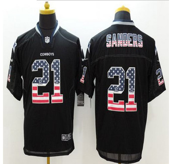 New Dallas Cowboys #21 Deion Sanders Black Men's Stitched NFL Elite USA Flag Fashion Jersey