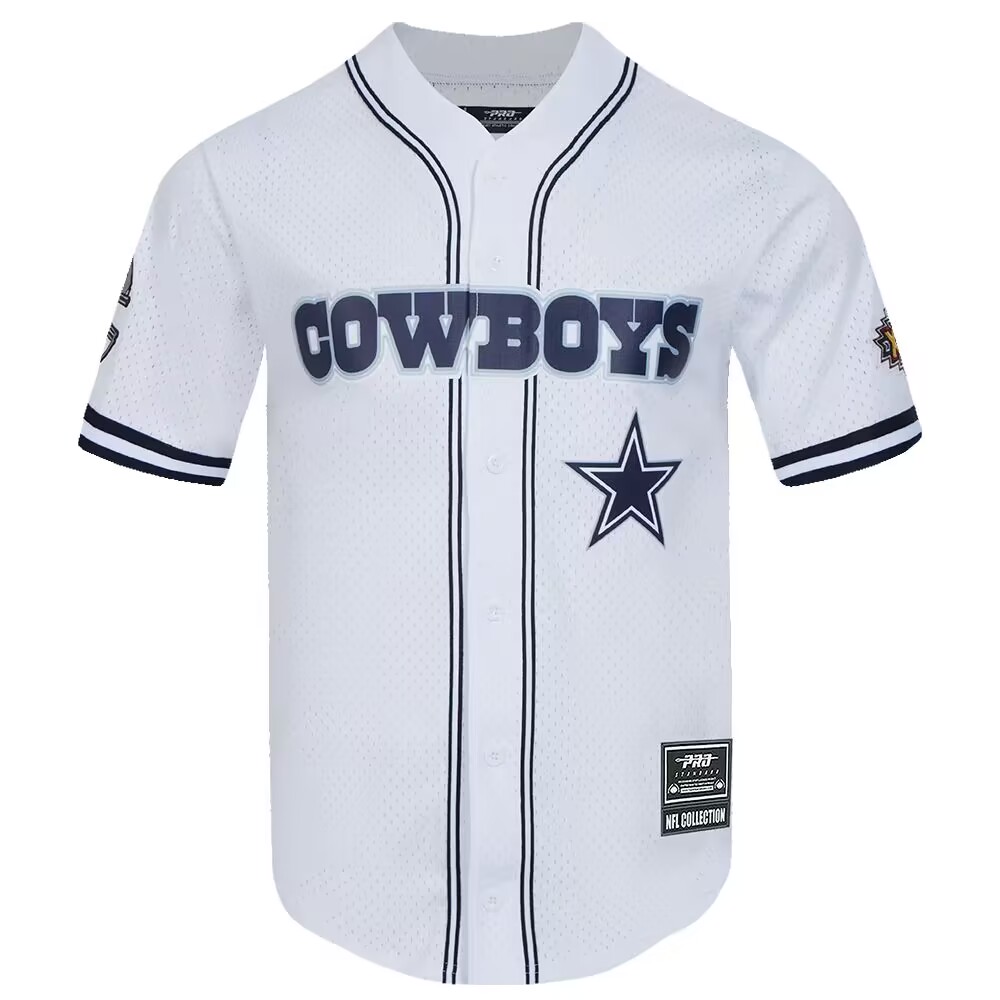 Custom MEN'S NFL DALLAS COWBOYS LOGO CLASSIC MESH BUTTON UP SHIRT White