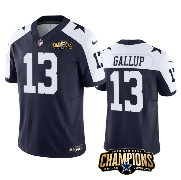 Men's Dallas Cowboys #13 Michael Gallup Navy White 2023 F.U.S.E. NFC East Champions Patch Stitched Football Jersey
