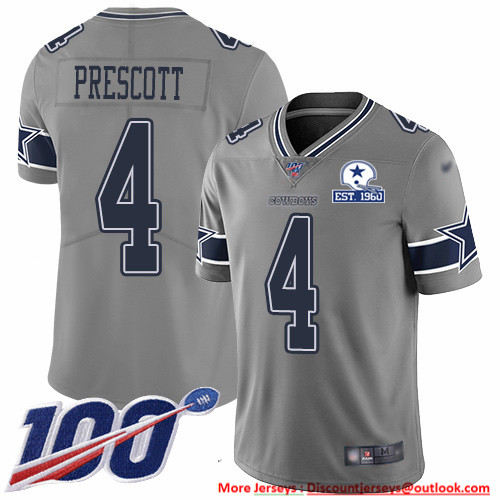 Nike Cowboys #4 Dak Prescott Gray Men's Stitched With Established In 1960 Patch NFL Limited Inverted Legend 100th Season Jersey