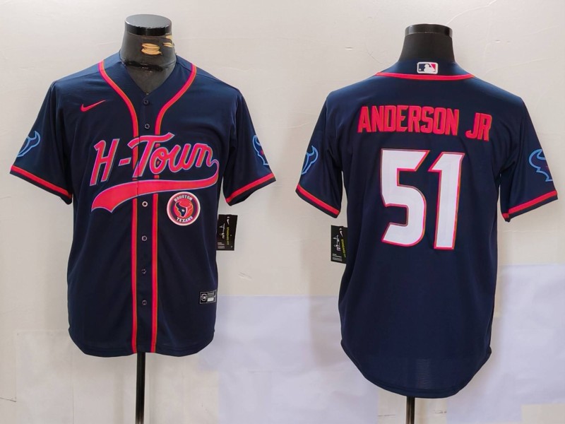 Men's Houston Texans #51 Will Anderson Jr. Navy With Patch Cool Base Stitched Baseball Jersey 2