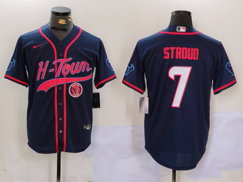 Men's Houston Texans #7 C.J. Stroud Navy With Patch Cool Base Stitched Baseball Jersey 2