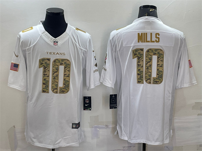 Men's Houston Texans #10 Davis Mills White Camo Salute To Service Limited Stitched Jersey