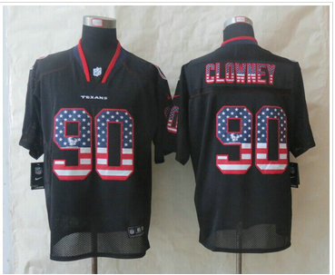 New Houston Texans #90 Jadeveon Clowney USA Flag Fashion Black Elite Jerseys