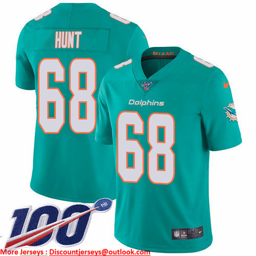 Nike Dolphins #68 Robert Hunt Aqua Green Team Color Men's Stitched NFL 100th Season Vapor Untouchable Limited Jersey