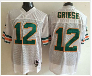 Mitchell And Ness Miami Dolphins #12 Bob Griese White Throwback Stitched NFL Jerseys