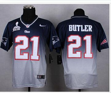 NEW Patriots #21 Malcolm Butler Navy Blue Grey Super Bowl XLIX NFL Elite Fadeaway Fashion Jersey