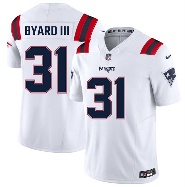 Men's New England Patriots #31 Kevin Byard III White 2026 F.U.S.E. Vapor Limited Stitched Football Jersey Men's New England Patriots #31 Kevin Byard III White 2026 F.U.S.E. Vapor Limited Stitched Football Jersey