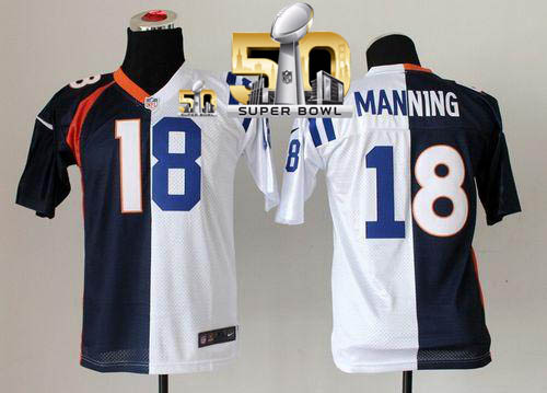 Nike Broncos #18 Peyton Manning BlueWhite Super Bowl 50 Youth Stitched NFL Elite Split Colts Jersey