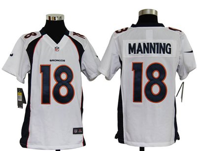 Kids Nike NFL Denver Broncos 18 Peyton Manning White Jerseys