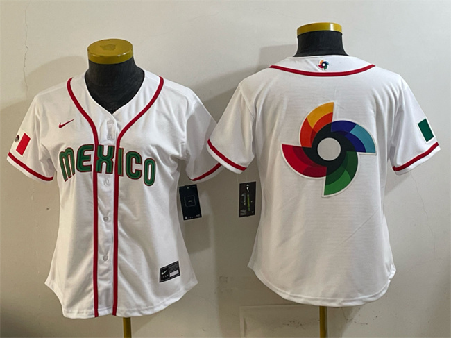 Women's Mexico Baseball White 2026 World Baseball Classic Big Logo Home Stadium Stitched Baseball Jersey(Run Small)s