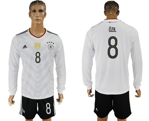 Germany #8 Ozil White Home Long Sleeves Soccer Country Jersey