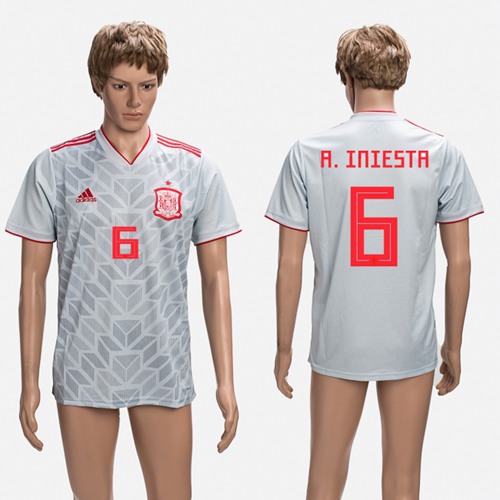 Spain #6 A.Iniesta Grey Training Soccer Country Jersey