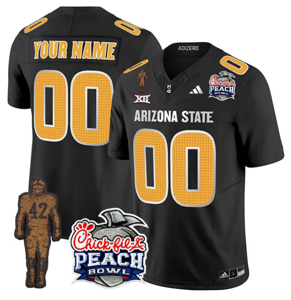 Men's Arizona State Sun Devils Active Player Custom Black 2025 F.U.S.E. Pat Tillman & Peach Bowl Patch Vapor Limited Stitched Jersey