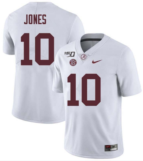 Men's Alabama Crimson Tide #10 Mac Jones 150th Anniversary Jersey White