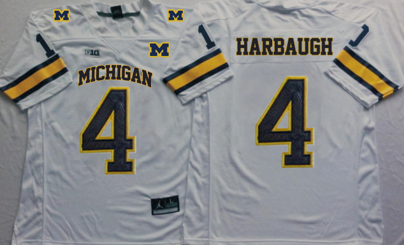 Wolverines #4 HARBAUGH White Player Fashion Stitched NCAA Jersey