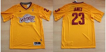 Cleveland Cavaliers #23 LeBron James Yellow Throwback Short Sleeve NBA Jersey