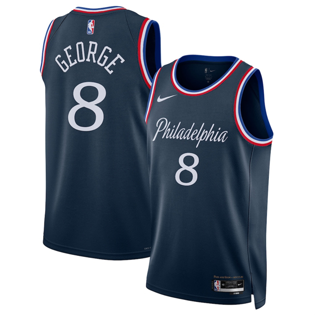 Men's Philadelphia 76ers #8 Paul George Navy 2025 26 City Edition Stitched Jersey