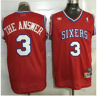 76ers #3 Allen Iverson Red Throwback The Answer Stitched NBA Jersey
