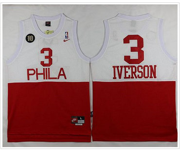 Philadelphia 76ers #3 Allen Iverson White Red Nike Throwback Stitched NBA Jersey