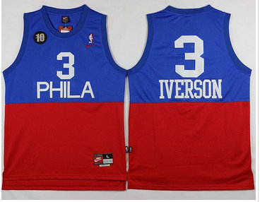 Philadelphia 76ers #3 Allen Iverson Red Blue Nike Throwback Stitched NBA Jersey