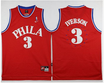 Philadelphia 76ers #3 Allen Iverson Red 1964 Throwback Stitched NBA Jersey