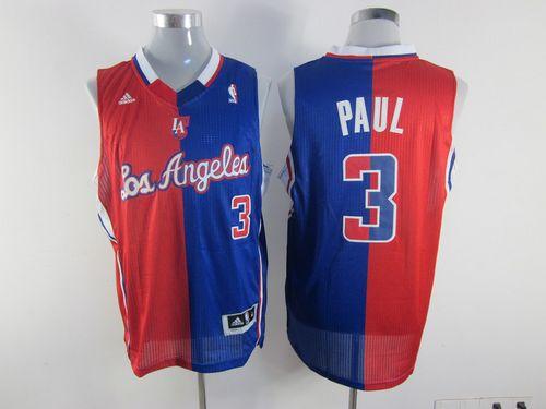 Clippers #3 Chris Paul Red Blue Split Fashion Stitched NBA Jersey