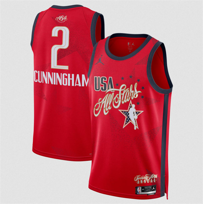 Star #2 Cade Cunningham Red Stitched Basketball Jersey