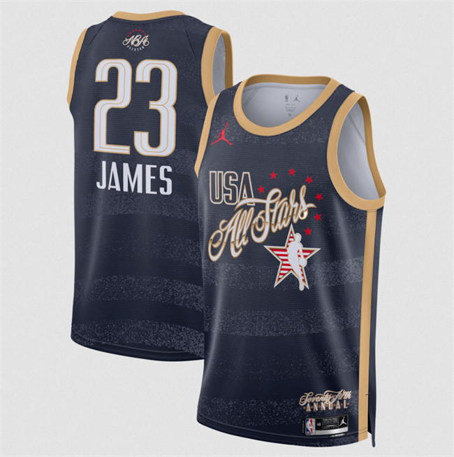 Star #23 LeBron James Navy Stitched Basketball Jersey