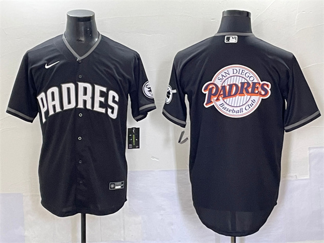 Men's San Diego Padres Team Big Logo Black Stitched Baseball Jersey 2
