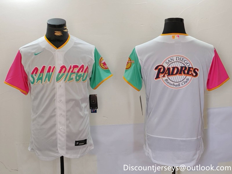 Men's San Diego Padres big logo Profar White City Connect Cool Base Stitched Baseball Jersey 3