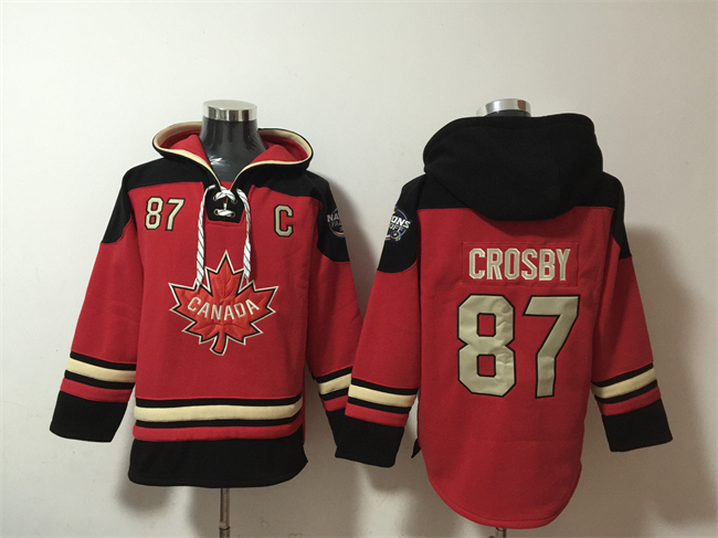 Men's Team Canada #87 Sidney Crosby Red Black Ageless Must-Have Lace-Up Pullover Hoodie
