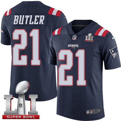 Nike Patriots #21 Malcolm Butler Navy Blue Super Bowl LI 51 Youth Stitched NFL Limited Rush Jersey