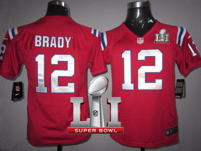 Nike Patriots #12 Tom Brady Red Alternate Super Bowl LI 51 Youth Stitched NFL Elite Jersey