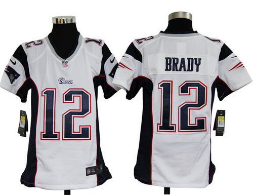 Youth Nike New England Patriots 12 Tom Brady White Jerseys