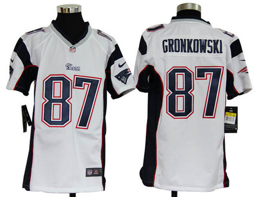 Youth Nike New England Patriots 87 Rob Gronkowski White Jerseys
