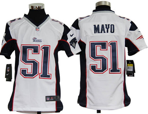 Youth Nike New England Patriots 51 Jerod Mayo White Jerseys