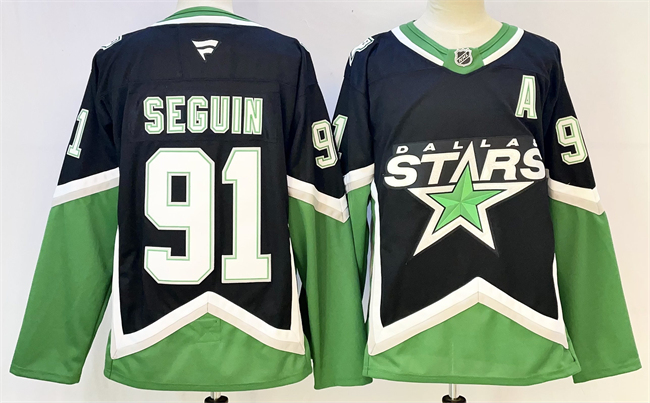 Men's Dallas Stars #91 Tyler Seguin Black 2025 26 With A Patch Alternate Stitched Hockey Jersey