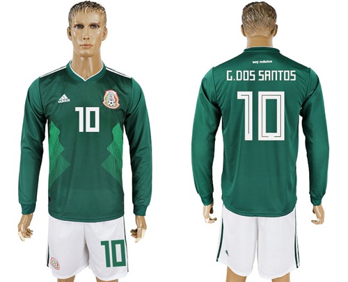 Mexico #10 G.Dos Santos Home Long Sleeves Soccer Country Jersey