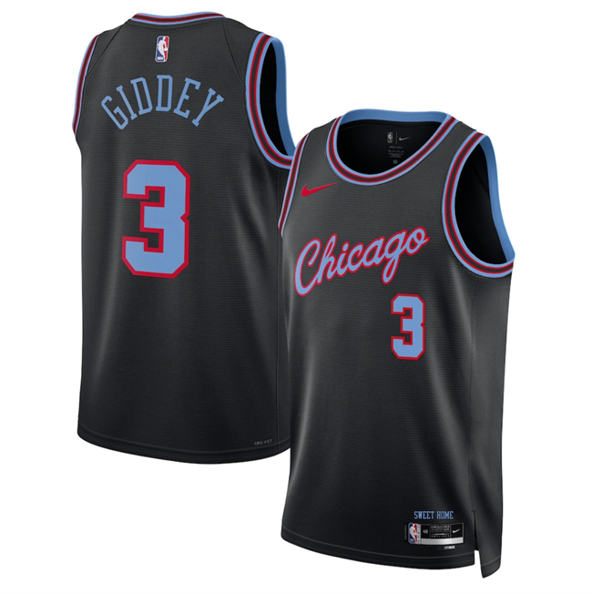 Men's Chicago Bulls #3 Josh Giddey Black 2025 26 City Edition Stitched Basketball Jersey