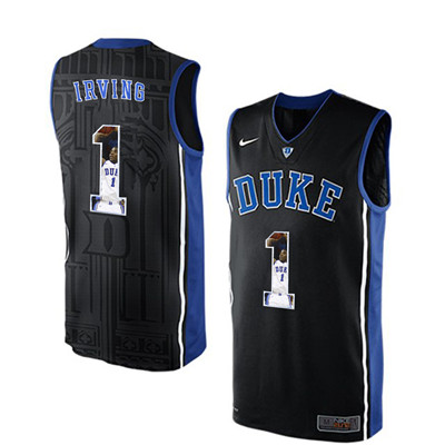 Duke Blue Devils 1 Kyrie Irving Blue With Portrait Print College Basketball Jersey4
