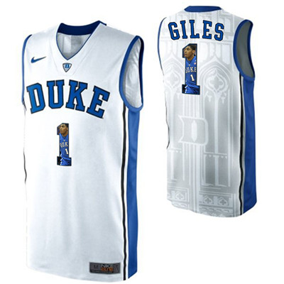 Duke Blue Devils 1 Harry Giles White With Portrait Print College Basketball Jersey