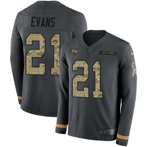Nike Buccaneers #21 Justin Evans Anthracite Salute to Service Men's Stitched NFL Limited Therma Long Sleeve Jersey